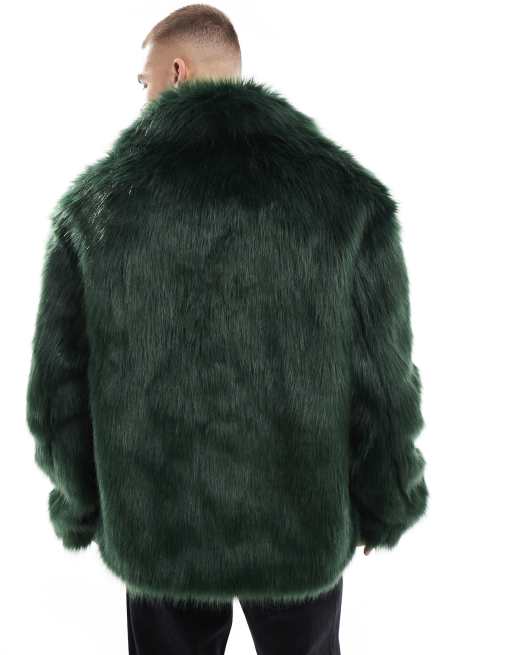 ASOS DESIGN oversized faux fur jacket in green ASOS