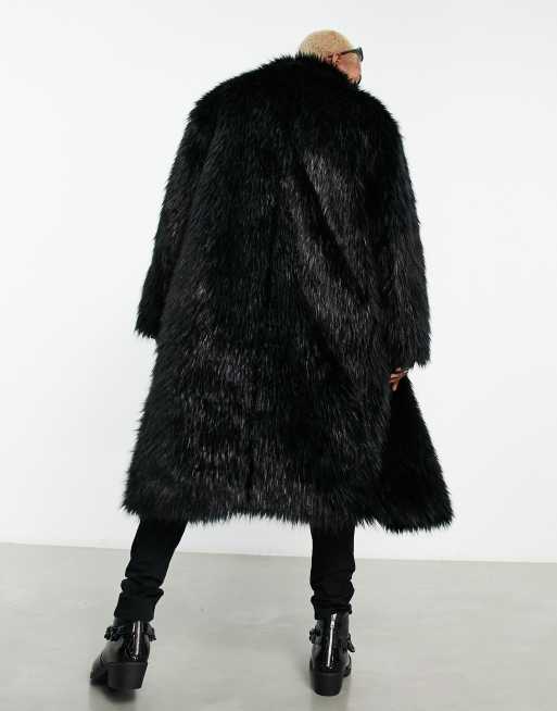 ASOS DESIGN oversized faux fur longline coat in black