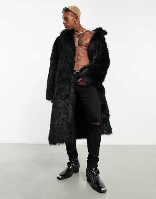 asos black fur coat