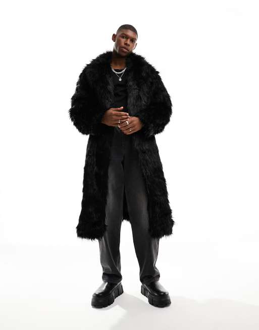 Faux fur shop coat mens black