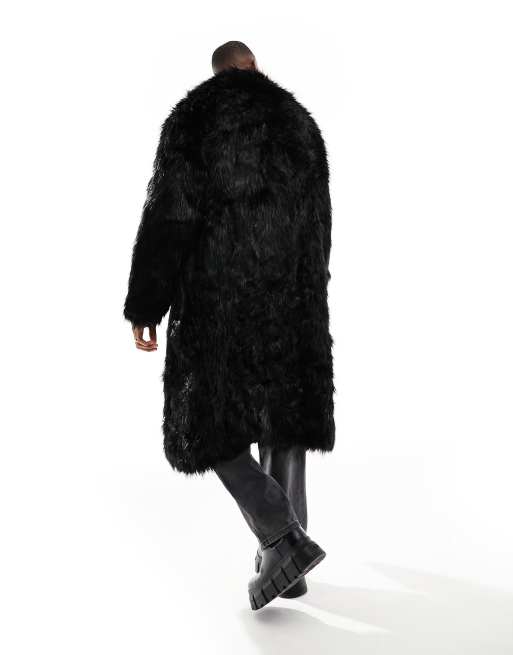 Designer Men's Black Shearling Fur Coat