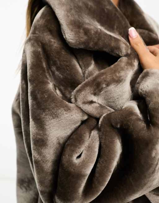 ASOS DESIGN oversized faux fur maxi coat in gray | ASOS