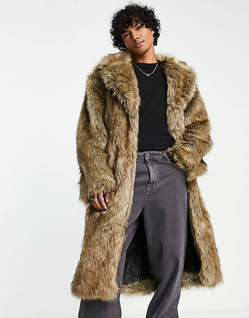Asos Design Oversized Faux Fur Overcoat, Mens Faux Fur Coat Asos
