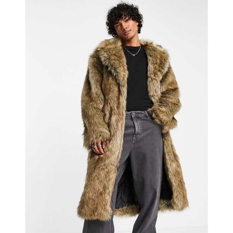 ASOS DESIGN oversized faux fur overcoat in brown