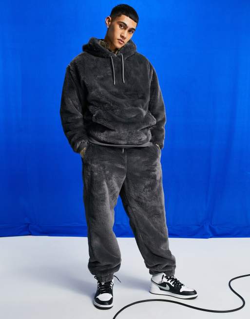 ASOS DESIGN oversized faux fur sweatpants in black part of a set