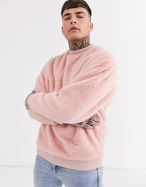 ASOS DESIGN oversized faux fur sweatshirt in light pink | ASOS