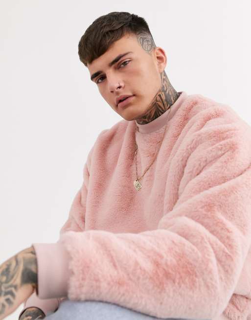 ASOS DESIGN oversized faux fur sweatshirt in light pink