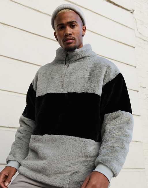 ASOS DESIGN oversized faux fur sweatshirt with half zip color