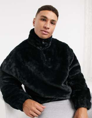 ASOS DESIGN oversized faux fur sweatshirt with high neck and half