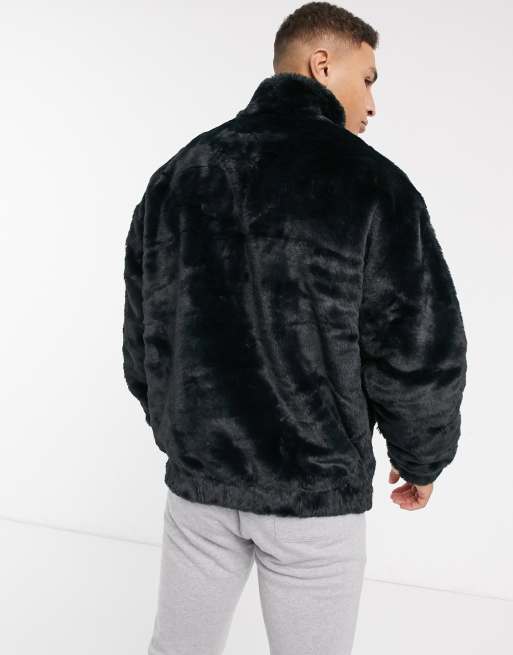 ASOS Oversized Faux Fur Hoodie in Black for Men