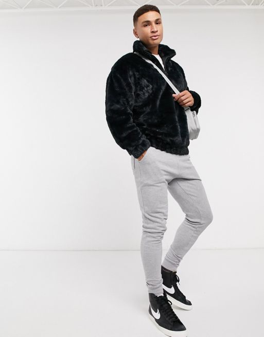 ASOS DESIGN oversized faux fur hoodie in black