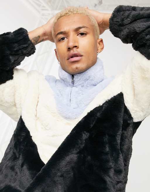 ASOS DESIGN oversized faux fur sweatshirt with high neck half