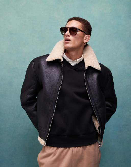 Black oversized aviator jacket online