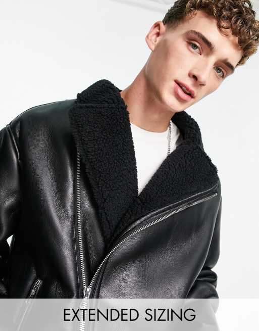 ASOS DESIGN trucker jacket in black croc leather look - part of a set