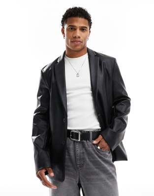 ASOS DESIGN ASOS DESIGN oversized faux leather blazer in black