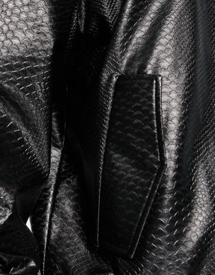 asos エイソス メンズ ジャケット・ブルゾン アウター ASOS DESIGN faux leather shacket in embossed  brown snake print