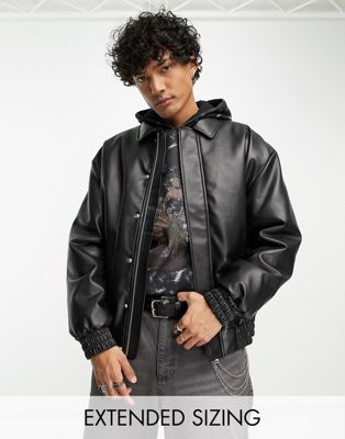 ASOS DESIGN oversized faux leather bomber jacket in black