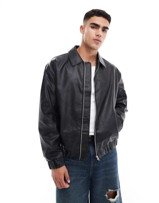 ASOS DESIGN oversized faux leather bomber jacket in black | ASOS