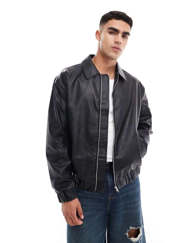 ASOS DESIGN - oversized faux leather bomber jacket in black