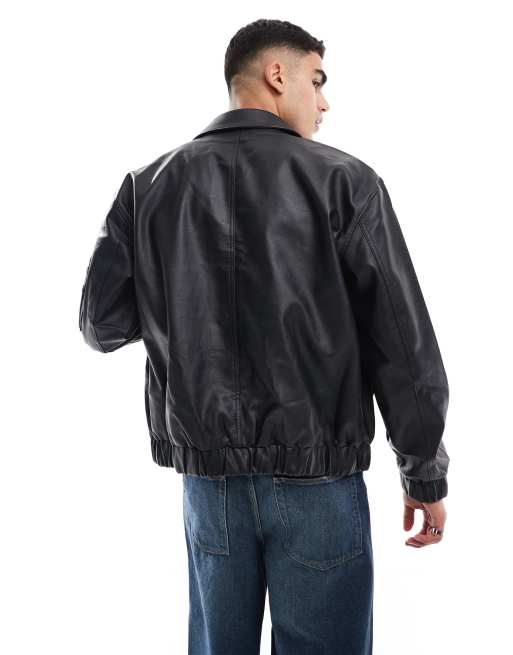 Asos leather bomber best sale