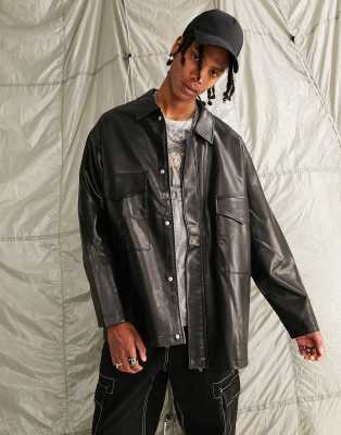 Oversized leather 2025 jacket mens