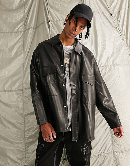 ASOS DESIGN oversized faux leather coach jacket in black | ASOS