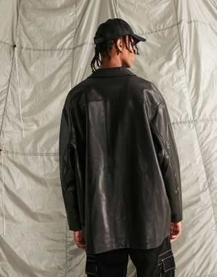 ASOS DESIGN oversized faux leather coach jacket in black | ASOS
