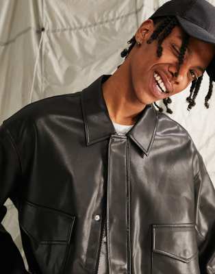 ASOS DESIGN oversized faux leather coach jacket in black | ASOS