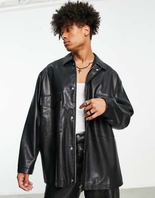 ASOS DESIGN oversized faux leather coach jacket in black | ASOS