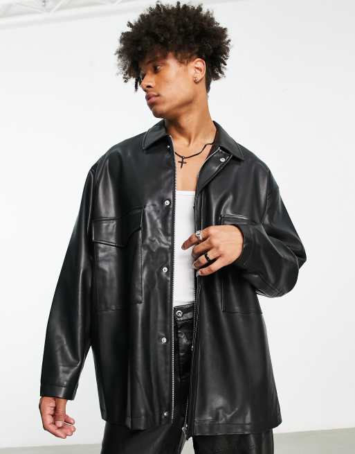 ASOS DESIGN oversized faux leather bomber jacket in black