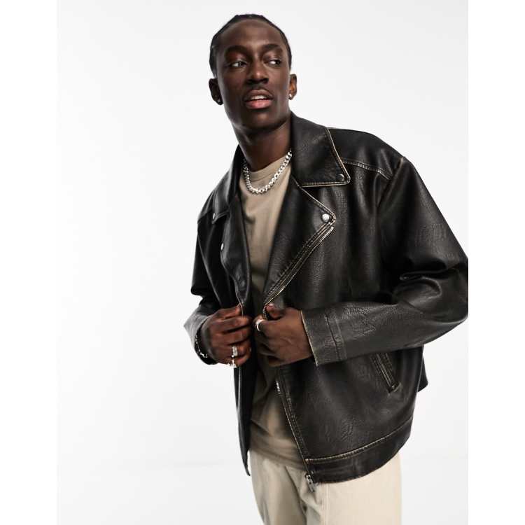 Asos mens leather biker jacket sale