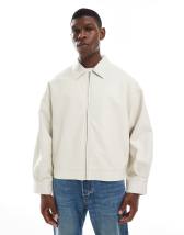 ASOS DESIGN faux leather Harrington jacket in black