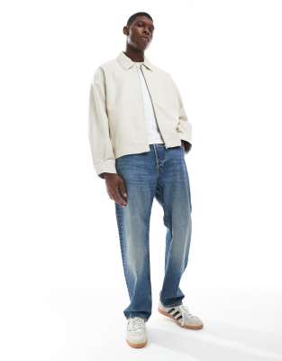 Asos Design Oversized Faux Leather Harrington Jacket In Neutral