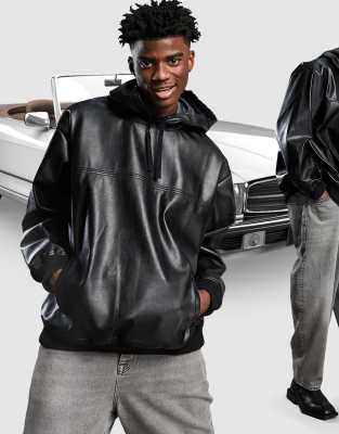 ASOS DESIGN oversized Faux leather hoodie in black | ASOS