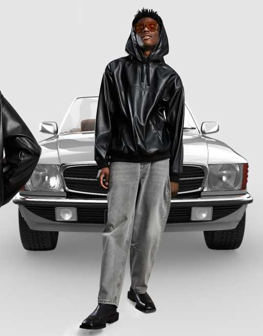 INSCRIRE(アンスクリア)Fake Leather Hoodie ASOS DESIGN oversized Faux leather hoodie in black | ASOS