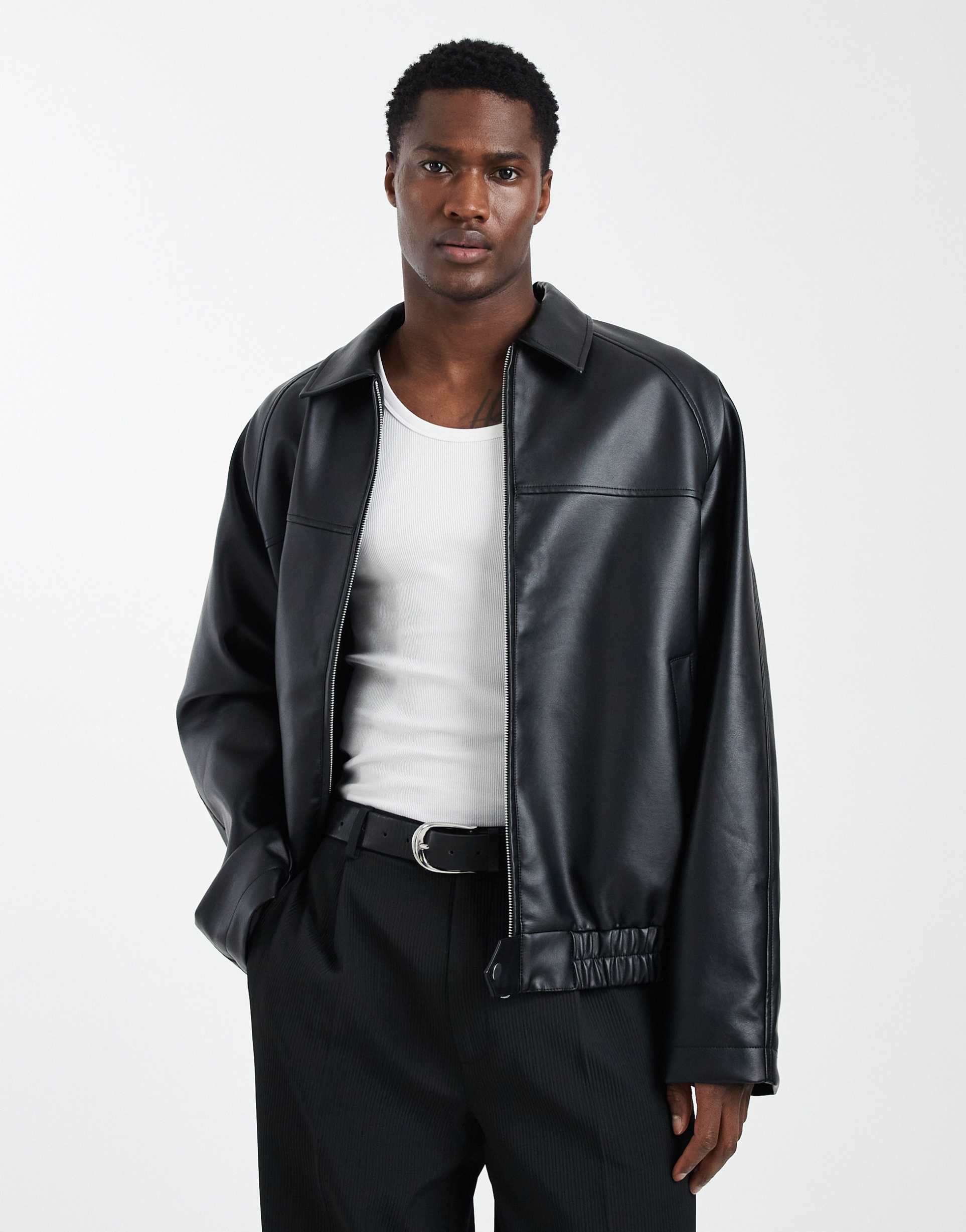 ASOS DESIGN oversized faux leather jacket in black