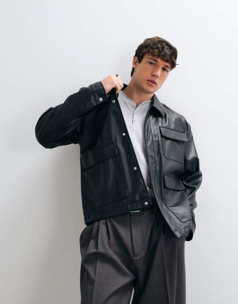 ASOS DESIGN oversized faux leather jacket in black - view 1