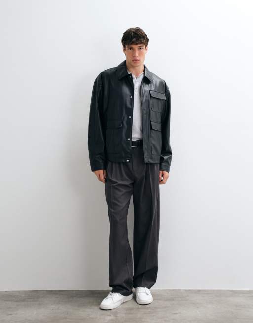 ASOS DESIGN oversized faux leather jacket in black, 2 of 5