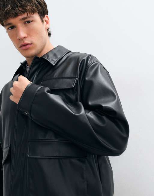 ASOS DESIGN oversized faux leather jacket in black, 3 of 5