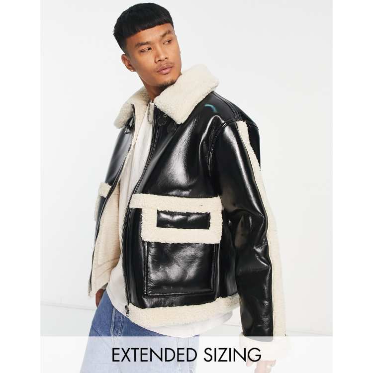 Faux shearling outlet leather jacket mens