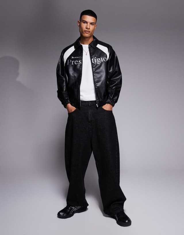 ASOS DESIGN oversized faux leather motocross jacket in black | ASOS