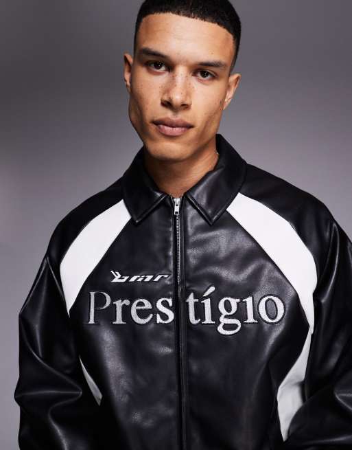 ASOS DESIGN oversized faux leather motocross jacket in black | ASOS