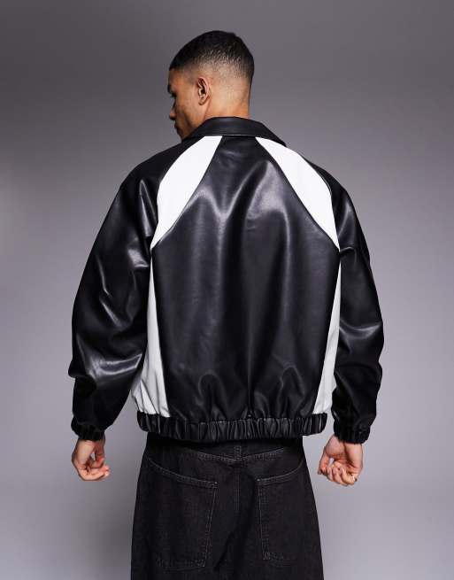 ASOS DESIGN oversized faux leather motocross jacket in black | ASOS