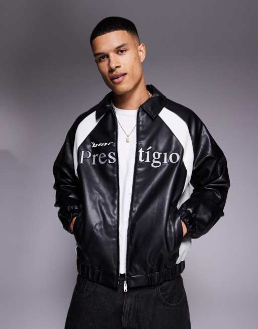 ASOS DESIGN oversized faux leather motocross jacket in black | ASOS
