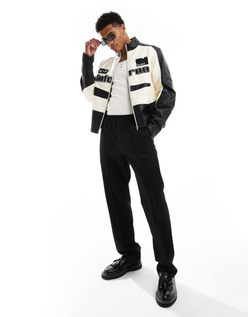 ASOS DESIGN oversized faux leather motocross jacket in