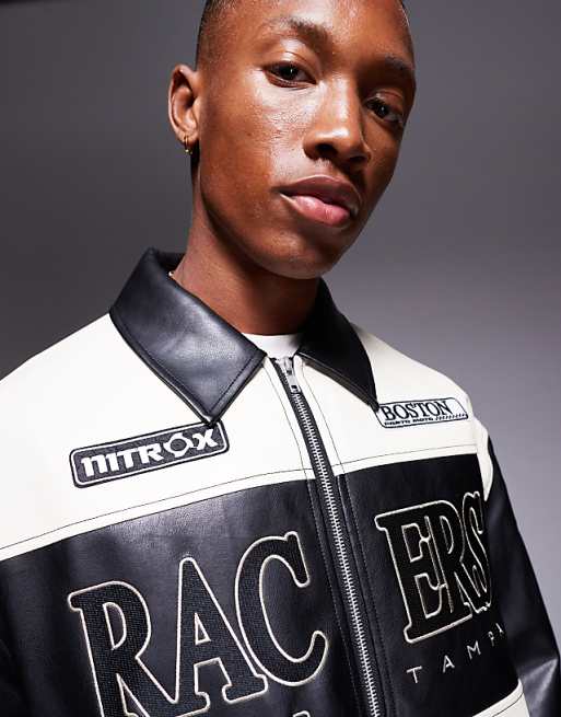 ASOS DESIGN oversized faux leather motocross jacket in ASOS DESIGN oversized faux leather motocross jacket in
