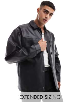 Asos Design Oversized Faux Leather Shacket In Black