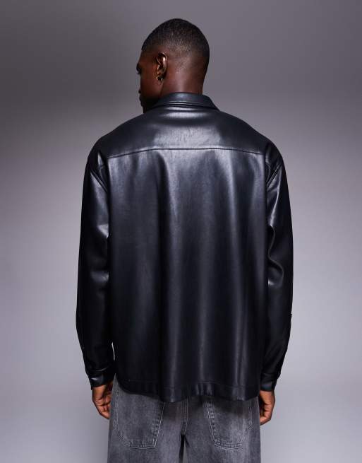 ASOS DESIGN oversized faux leather shirt in black, 3 of 5