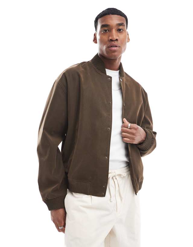 ASOS DESIGN - oversized faux suede bomber jacket in brown