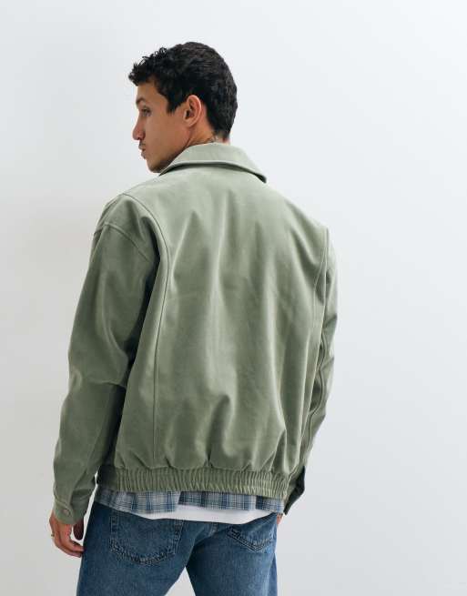 ASOS DESIGN oversized faux suede bomber jacket in green, 3 of 5